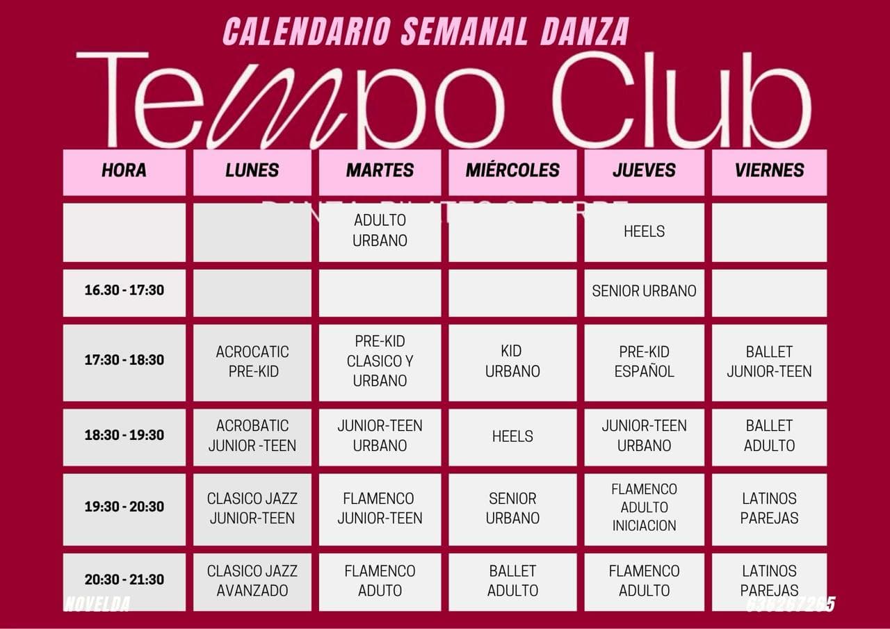 Calendario semanal de danza — Tempo Club Novelda